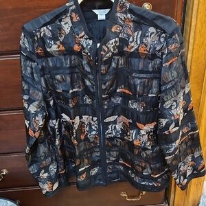 Christopher & Banks Black and Orange Blazer Nature-Inspired Print